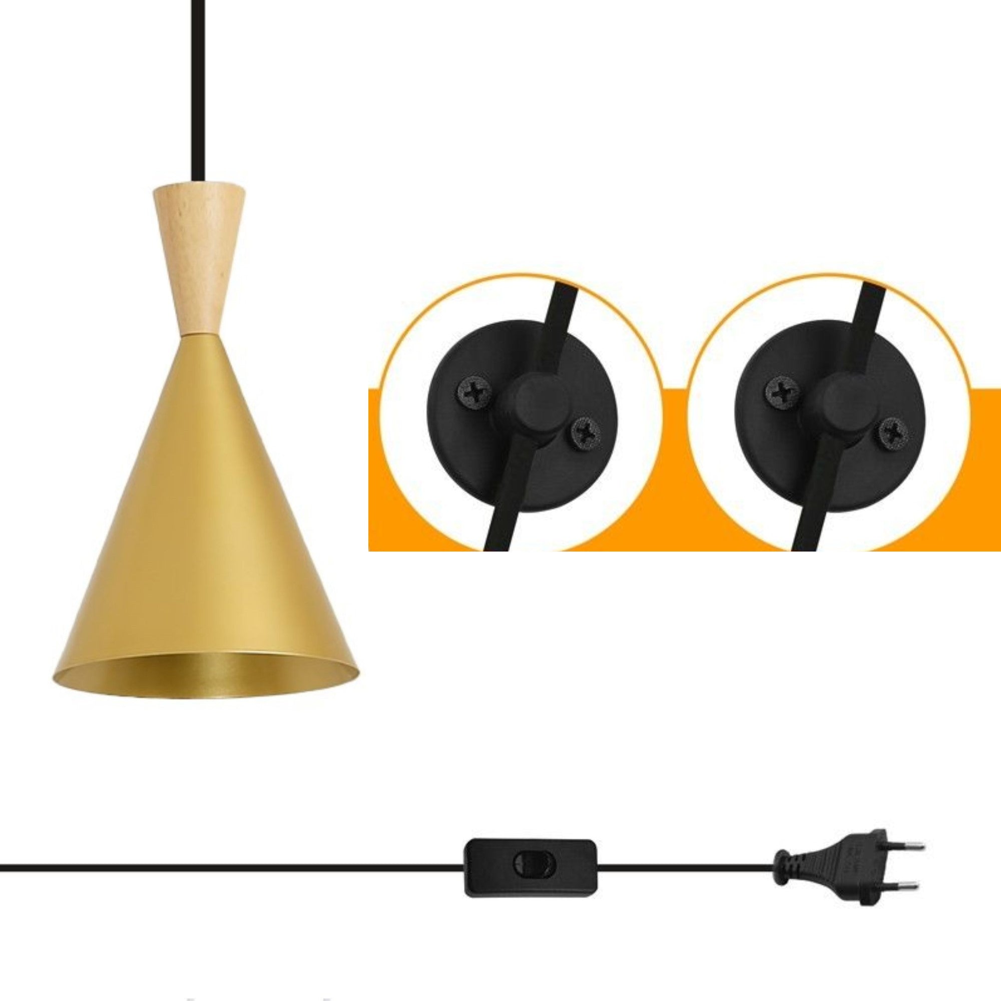 Lámpara colgante nórdica con cable y enchufe "Lima" (37)