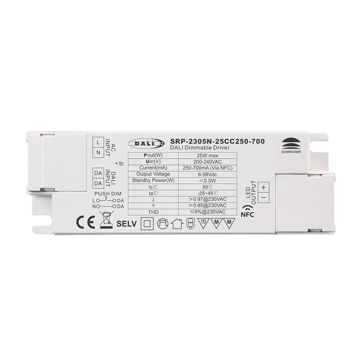 Driver regulable DALI DT6 monocolor 220-240V - Salida 6-58V DC - 250-700mA - 25W - Barcelona Led-