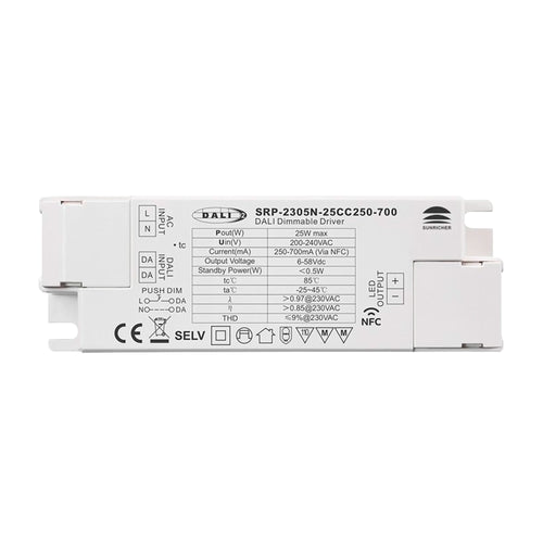 Driver regulable DALI DT6 monocolor 220-240V - Salida 6-58V DC - 250-700mA - 25W