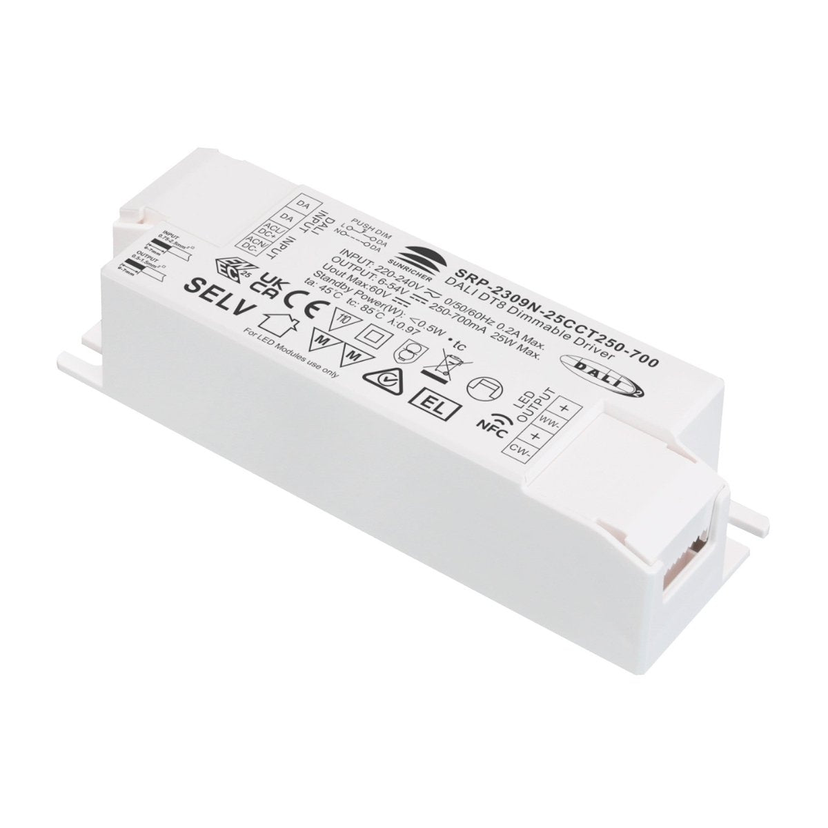Driver regulable DALI DT8 CCT 220-240V - Salida 6-54V DC - 250-700mA - 25W - Barcelona Led-