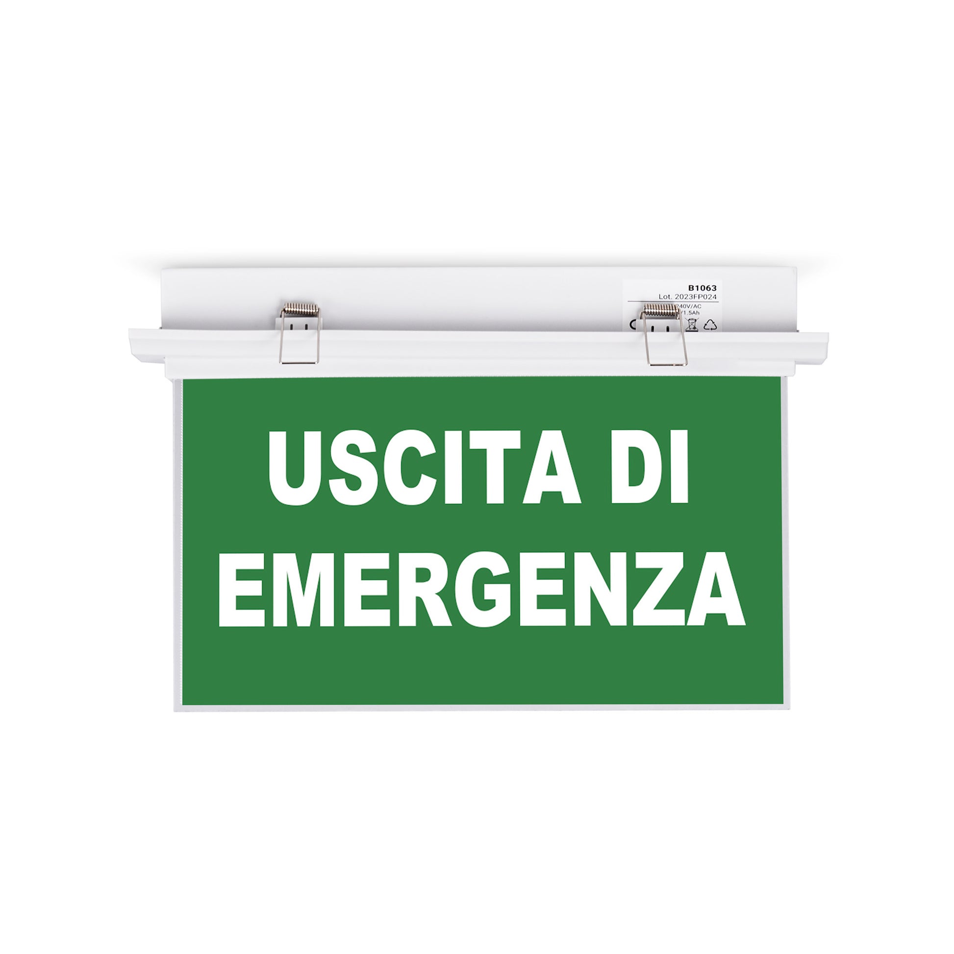 Recessed permanent emergency light + self-adhesive "Emergency Exit ...