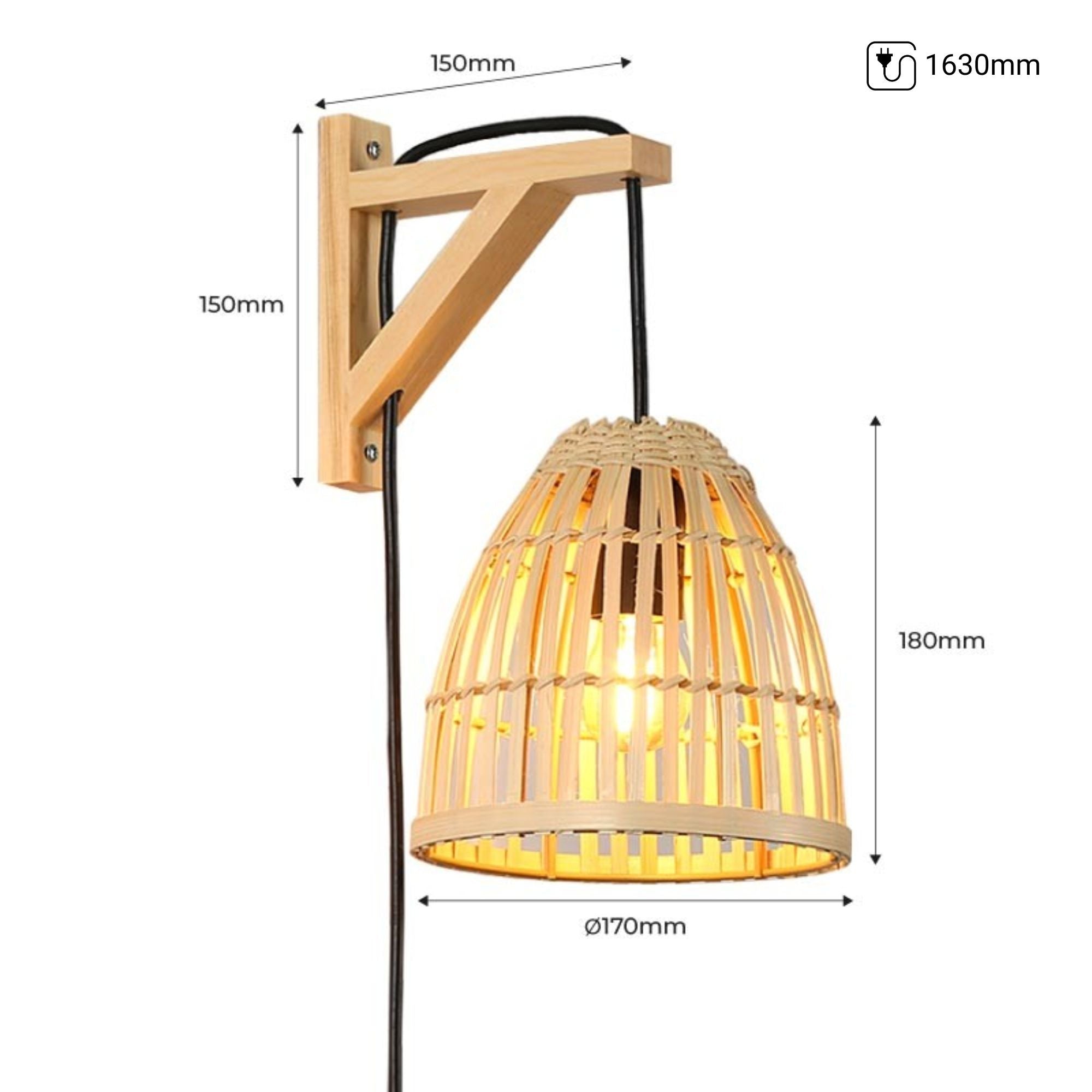 Aplique de pared en madera con pantalla de bambú "CESTA" (12)