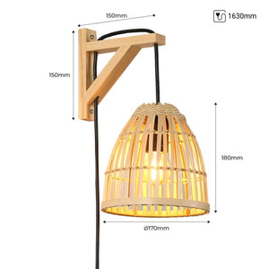 Aplique de pared en madera con pantalla de bambú "CESTA" (12)