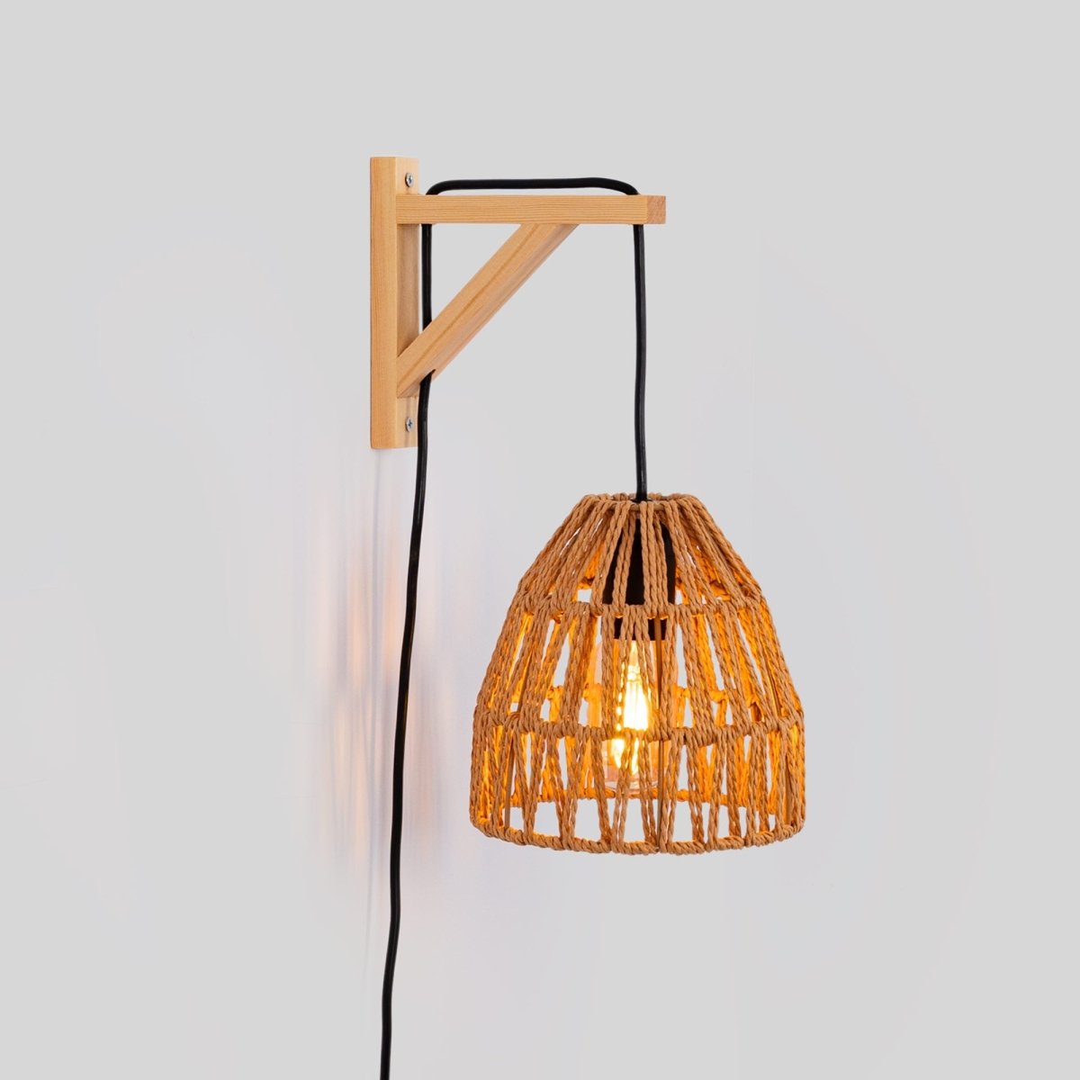 Aplique de pared en madera con pantalla de papel trenzado "Leo" - Barcelona Led-Decoración