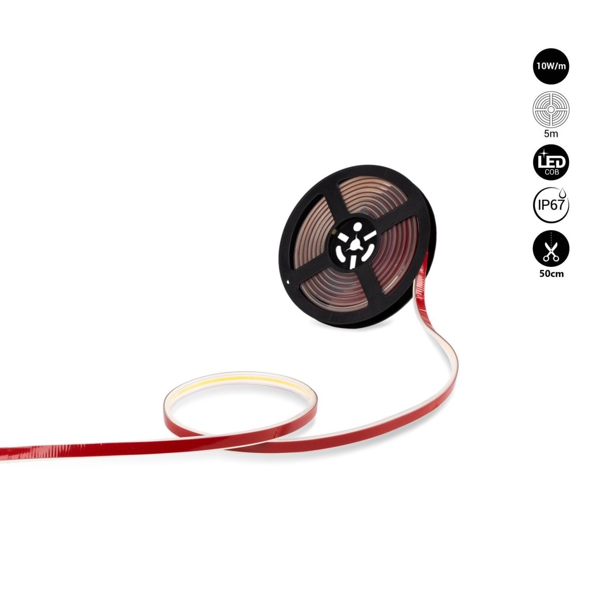 Tira LED COB 220V AC - 10W/m - 12mm - IP67 - 5 metros - Barcelona Led-