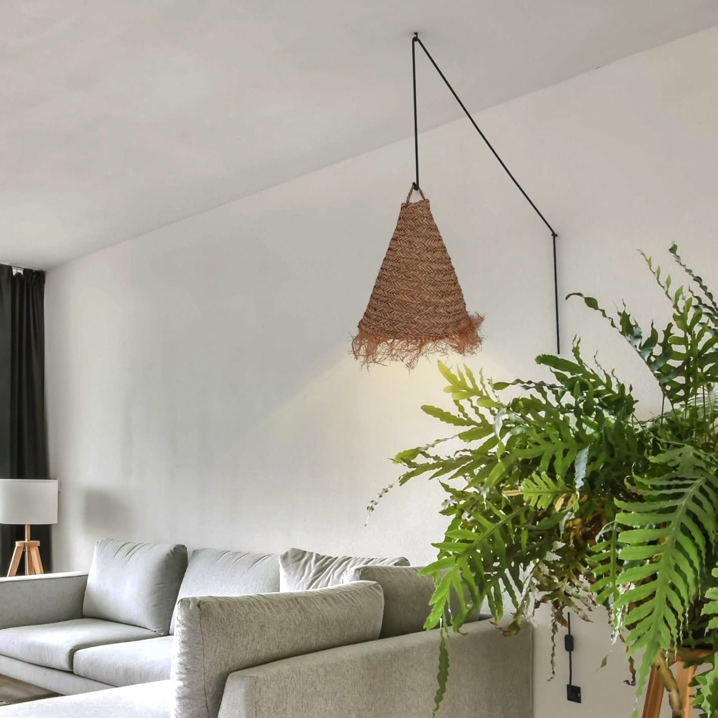 Lámpara colgante de fibras naturales "NAM XL " con interruptor y enchufe (24)