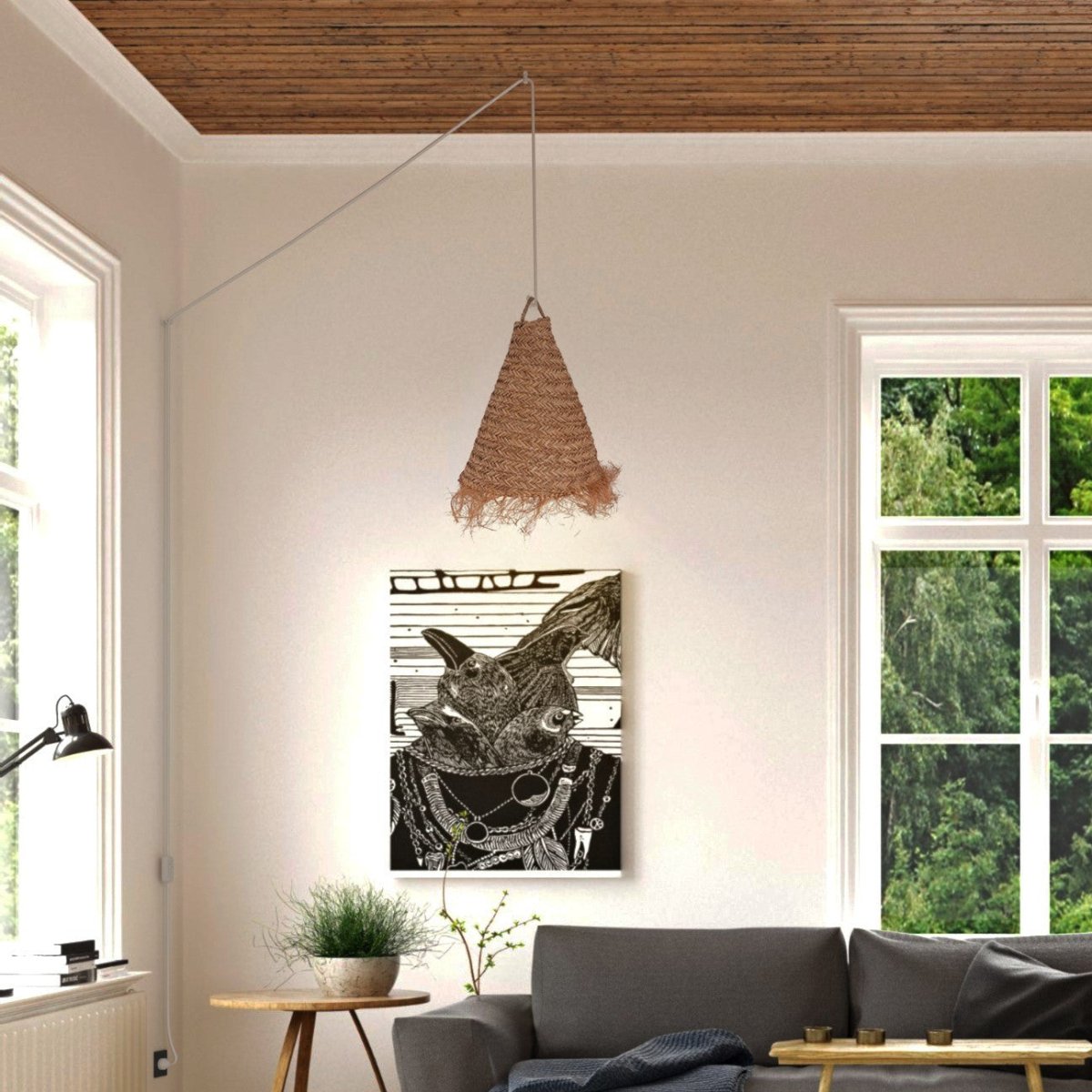 Lámpara colgante de fibras naturales "NAM XL " con interruptor y enchufe - Barcelona Led-Decoración