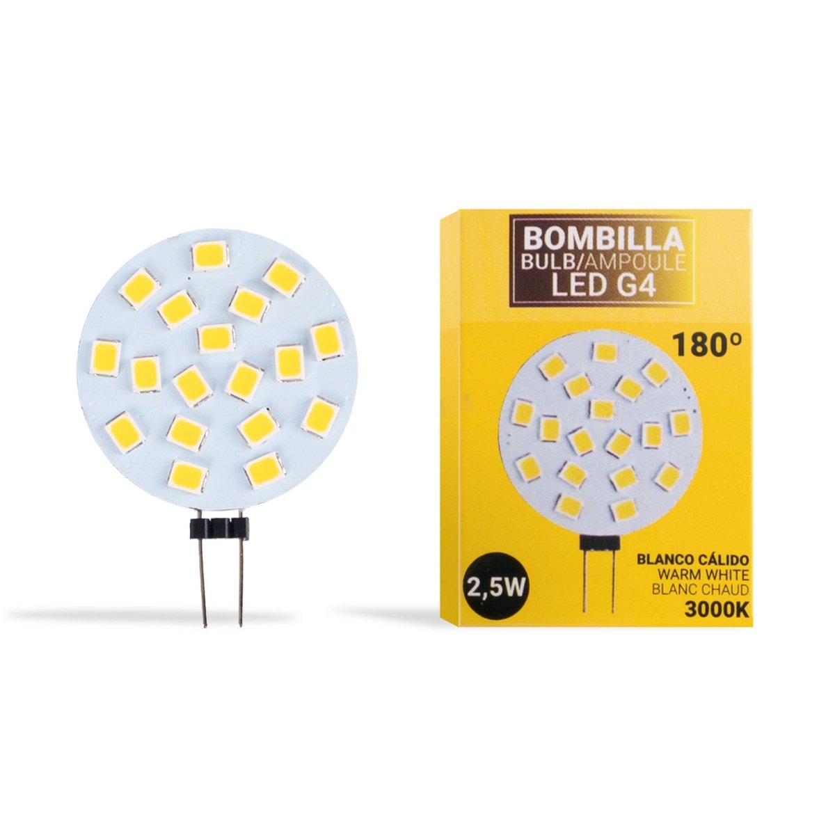 Bombilla LED G4 bi-pin circular plana 12V AC/DC - 2,5W - Barcelona Led-