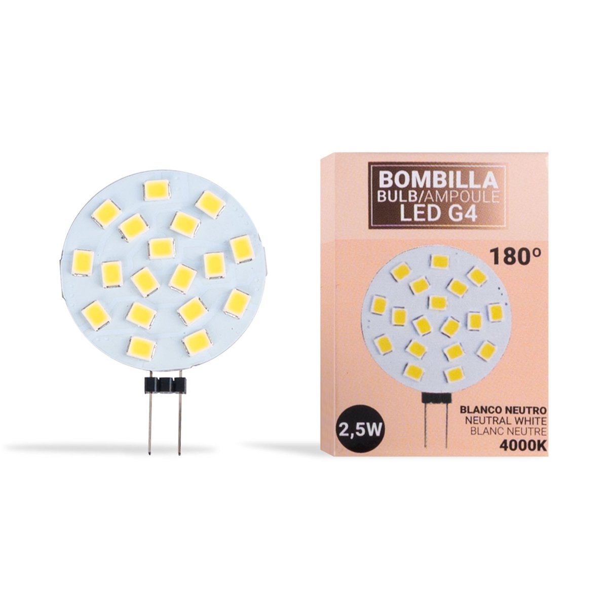 Bombilla LED G4 bi-pin circular plana 12V AC/DC - 2,5W - Barcelona Led-