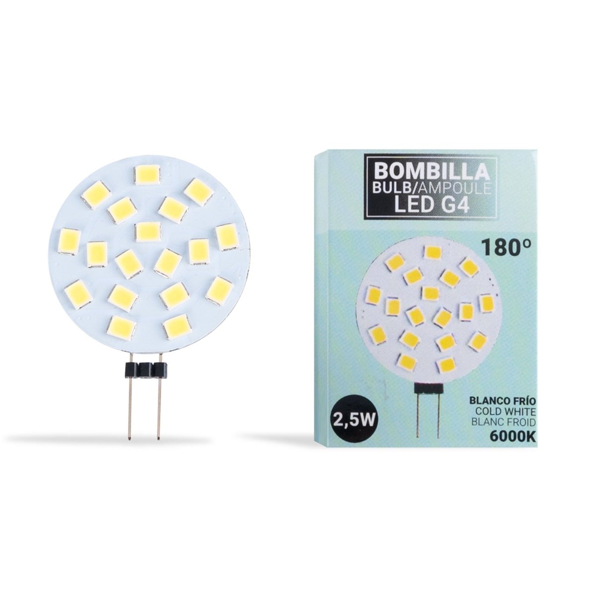 Bombilla LED G4 bi-pin circular plana 12V AC/DC - 2,5W - Barcelona Led-