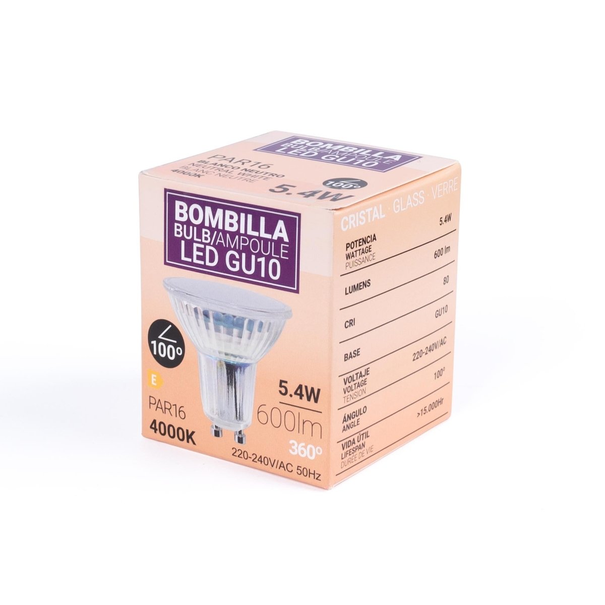 Bombilla LED GU10 6W cristal - 740lm - PAR16 - 100° - Barcelona Led-