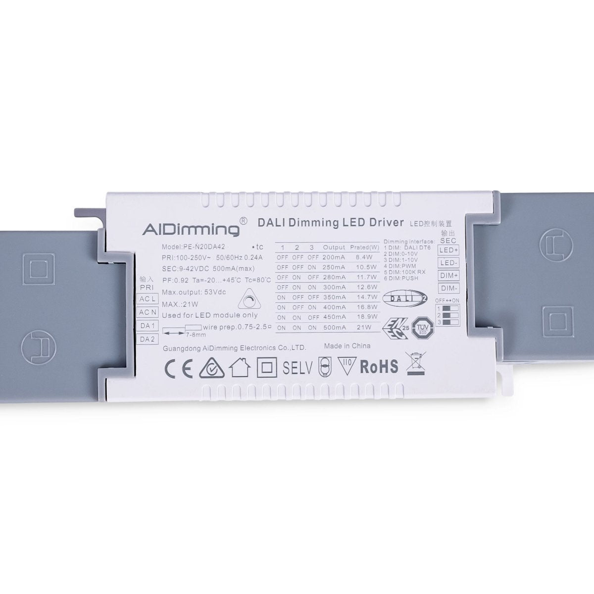 Driver regulable DALI + 1/0-10V + PUSH - 9-42V DC - Multicorriente (200-500mA) - Barcelona Led-