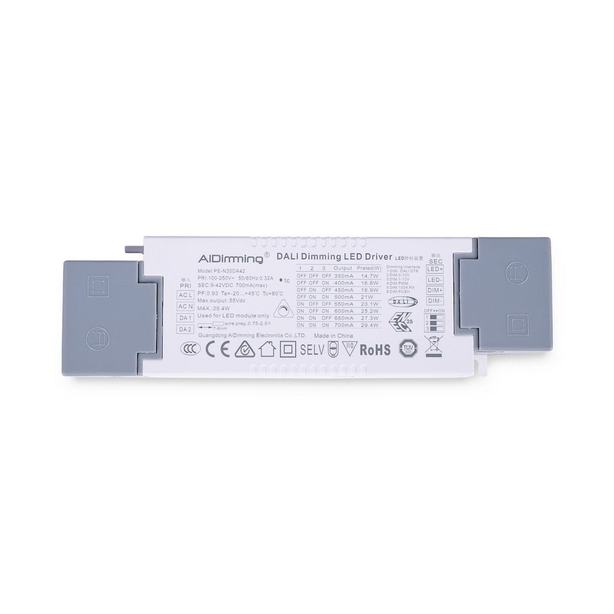 Driver regulable DALI + 1/0-10V + PUSH - 9-42V DC - Multicorriente (350-700mA) - Barcelona Led-