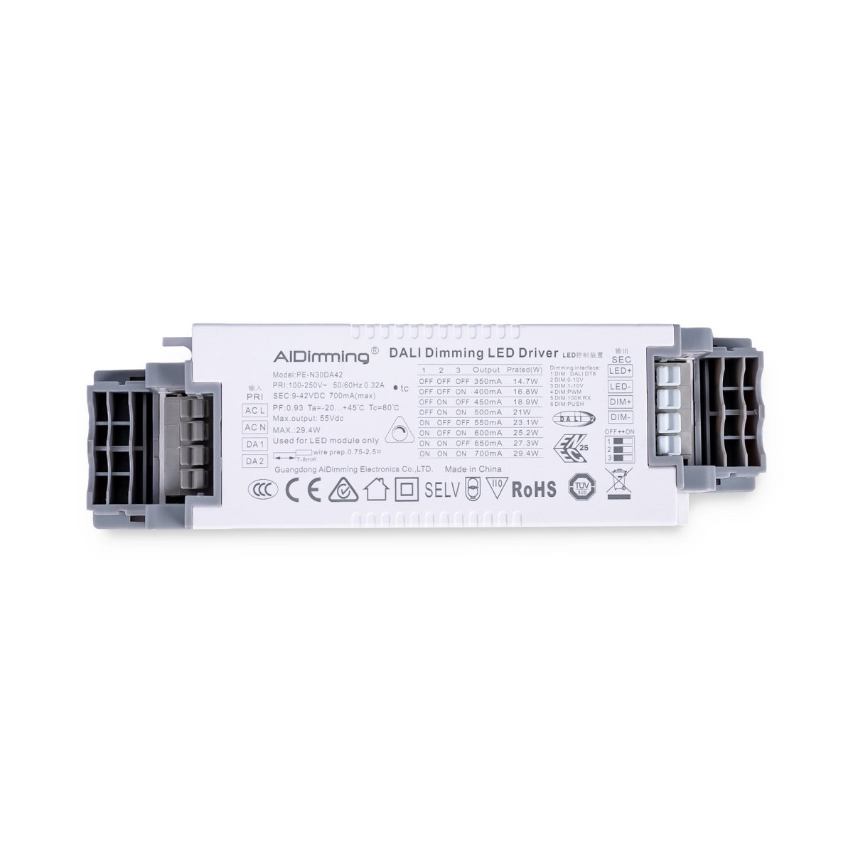 Driver regulable DALI + 1/0-10V + PUSH - 9-42V DC - Multicorriente (350-700mA) - Barcelona Led-