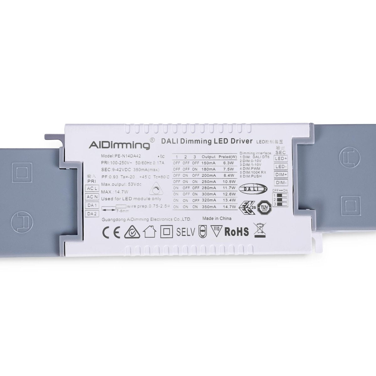 Driver regulable DALI + 1/0-10V + PUSH - 9-42V DC - Multicorriente (150-350mA) - Barcelona Led-