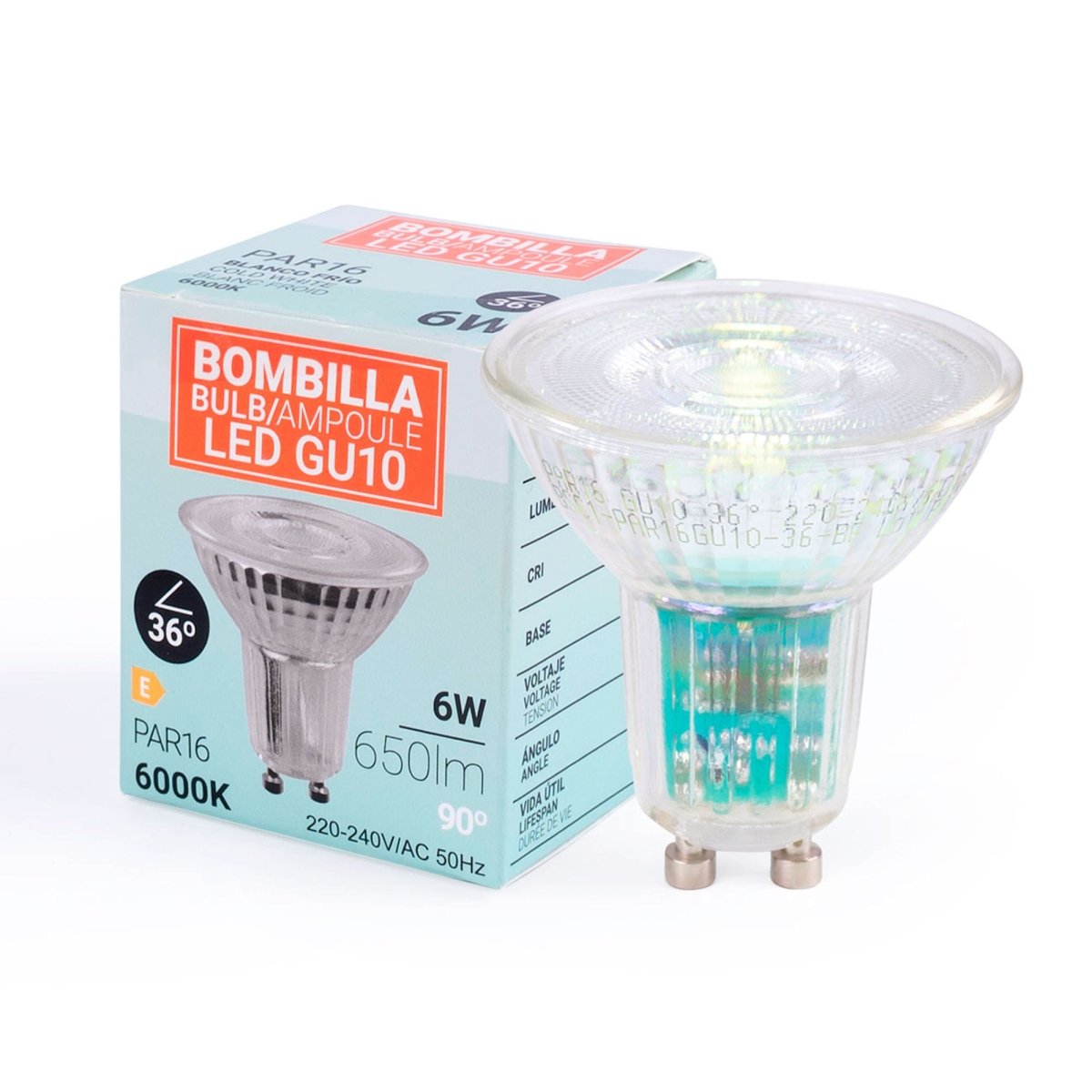 Bombilla LED GU10 6W cristal - 130lm/W - PAR16 - 36° - Barcelona Led-