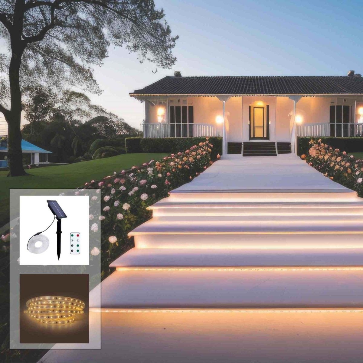 Tira LED solar exterior con mando 18W - 12mm - 5 metros - 2700K - IP65 - Barcelona Led-