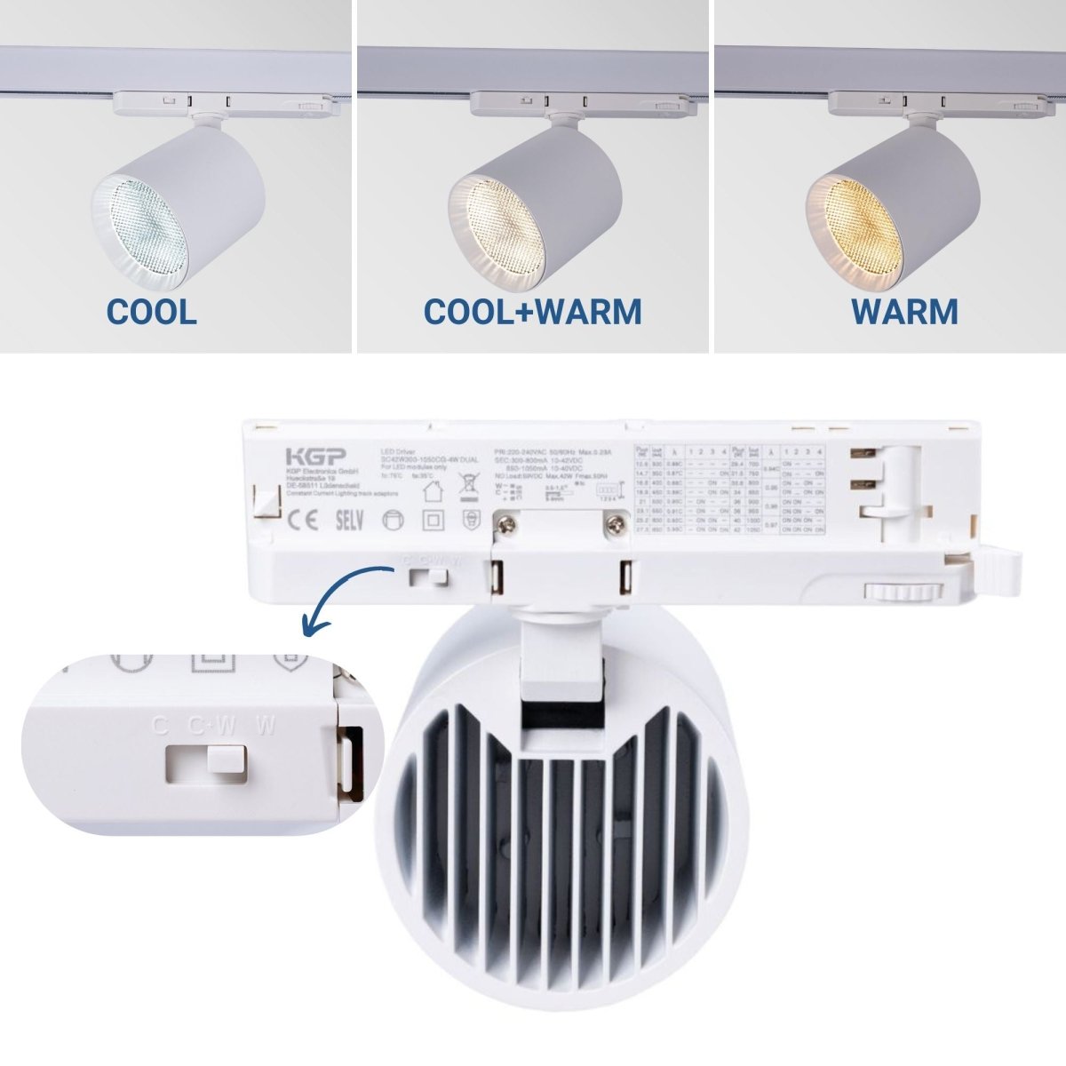 Proyector LED para carril trifásico CCT 40W - CRI 90 - Driver KGP - Barcelona Led-