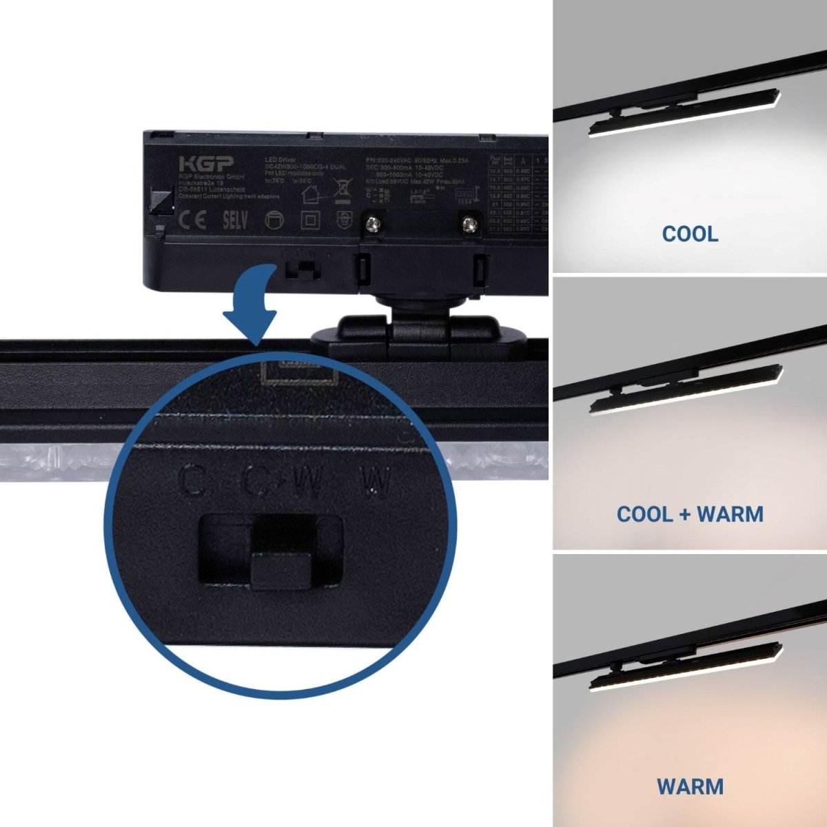 Proyector LED lineal orientable para carril trifásico 40W - CCT - CRI90 - Driver KGP - Barcelona Led-