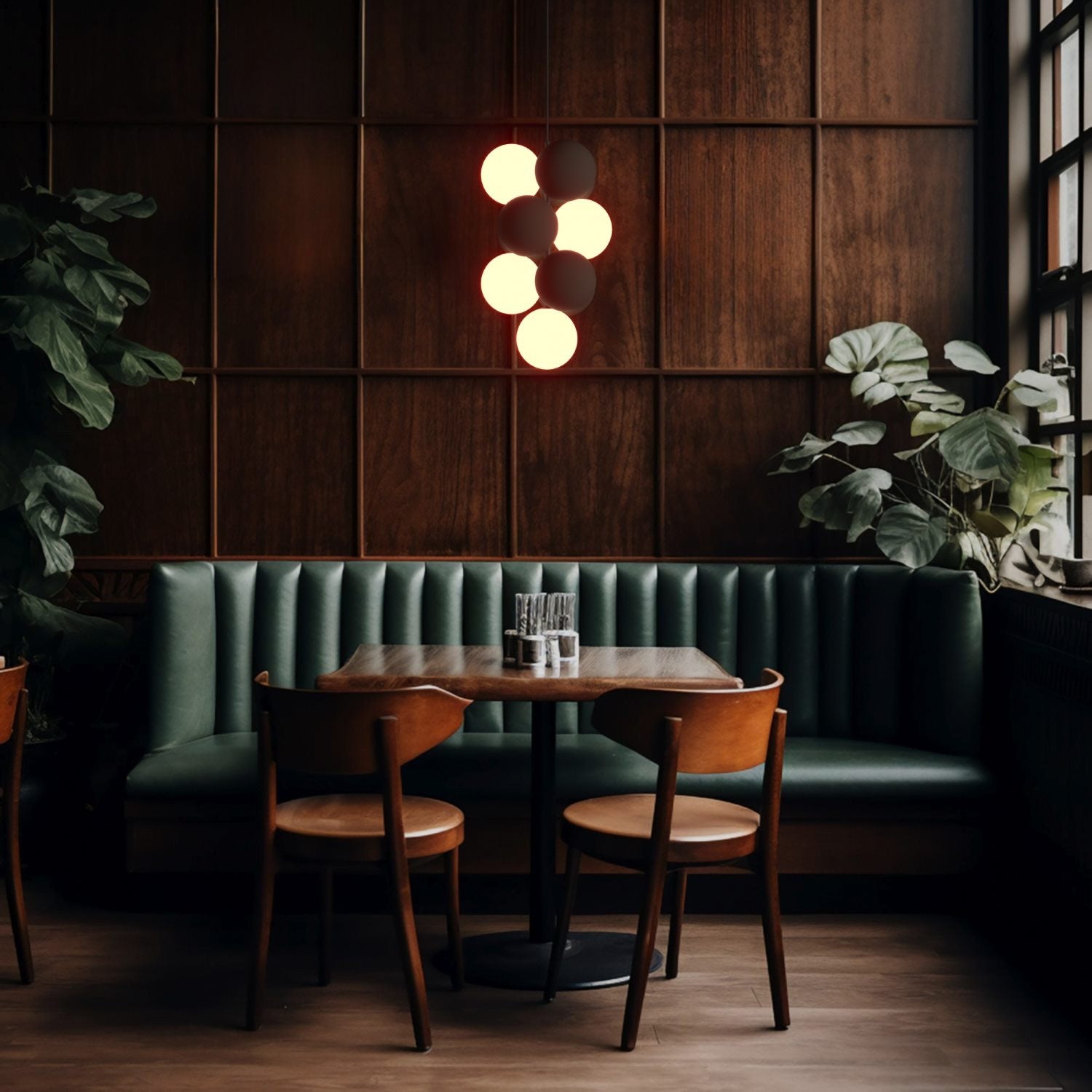 Lámpara acústica colgante vertical "DRAC" - 4 esferas luminosas y 6 esferas absorbentes (3)