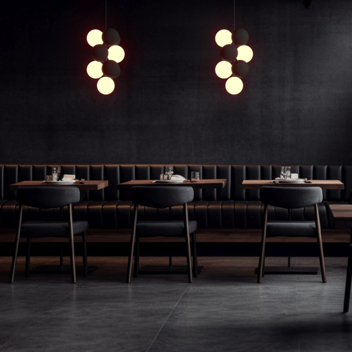 Lámpara acústica colgante vertical "DRAC" - 4 esferas luminosas y 6 esferas absorbentes - Barcelona Led-Decoración