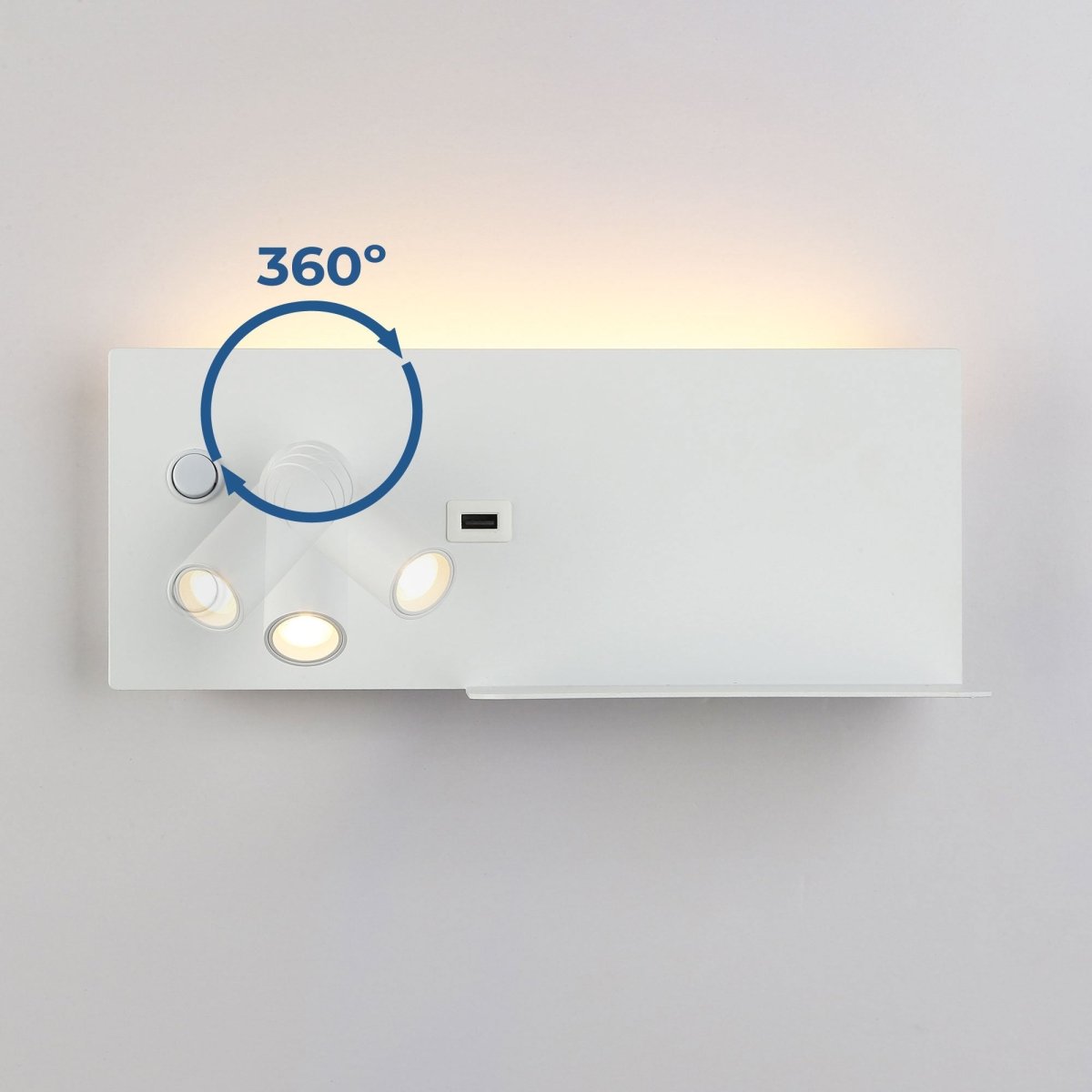 Aplique de pared para lectura con puerto USB "Kerta" - Iluminación doble - 3W+7W - Barcelona Led-Decoración