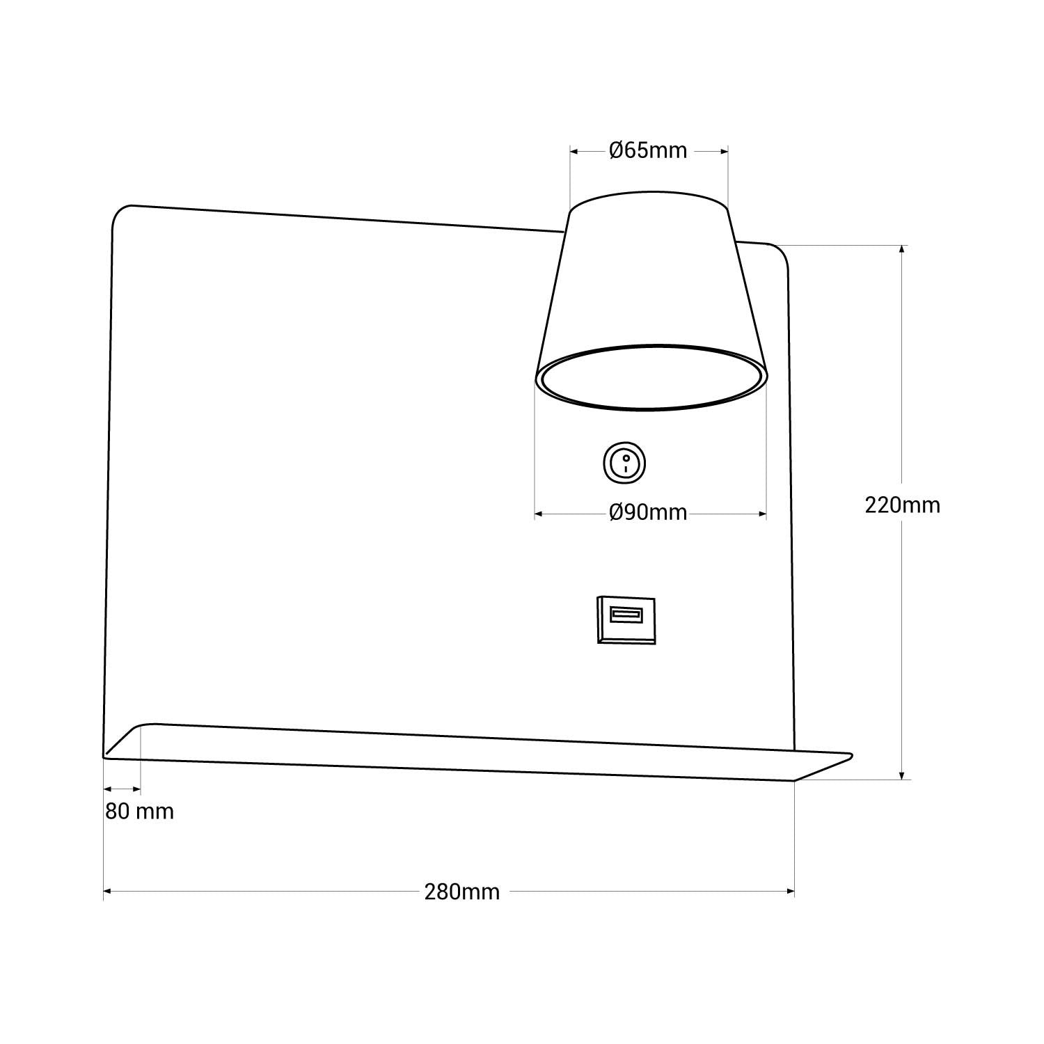 Aplique de pared para lectura con puerto USB "BASKOP" - 6W - Luz derecha (2)