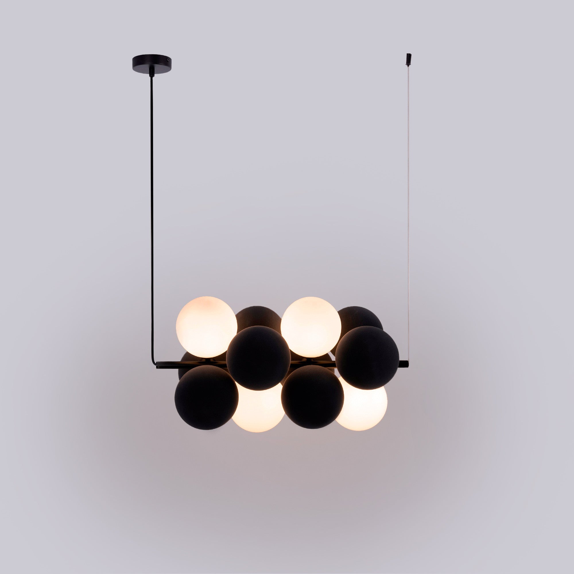 Lámpara acústica colgante horizontal "DRAC" - 4 esferas luminosas y 8 esferas absorbentes (28)