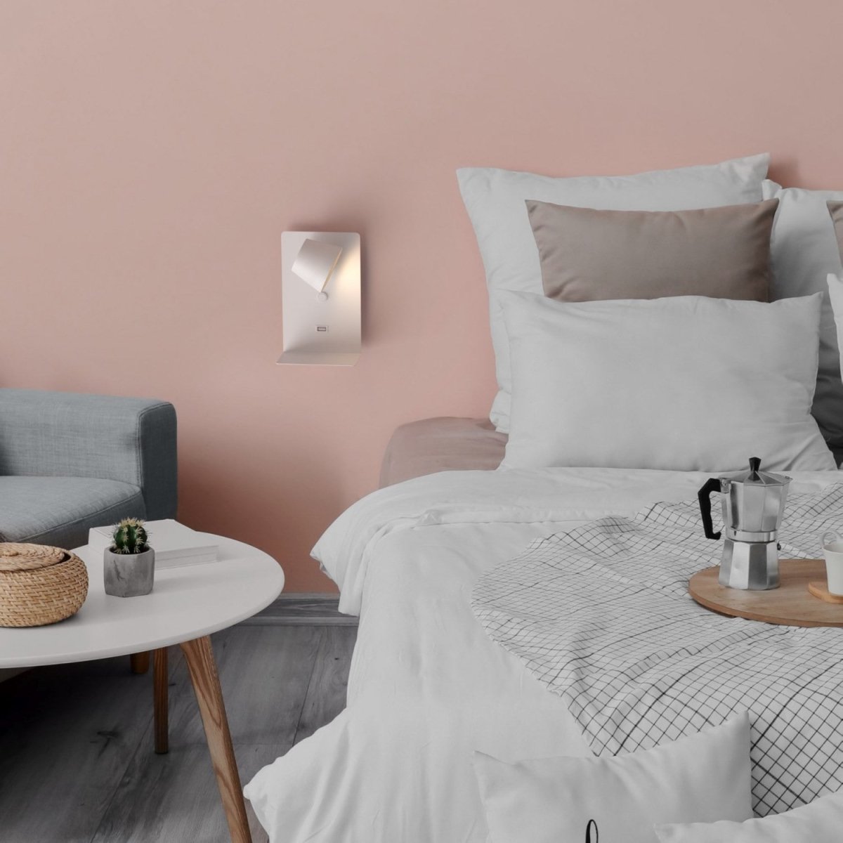 Aplique de pared para lectura con puerto USB "BASKOP W" - 6W - Base carga inalámbrica - Barcelona Led-Decoración