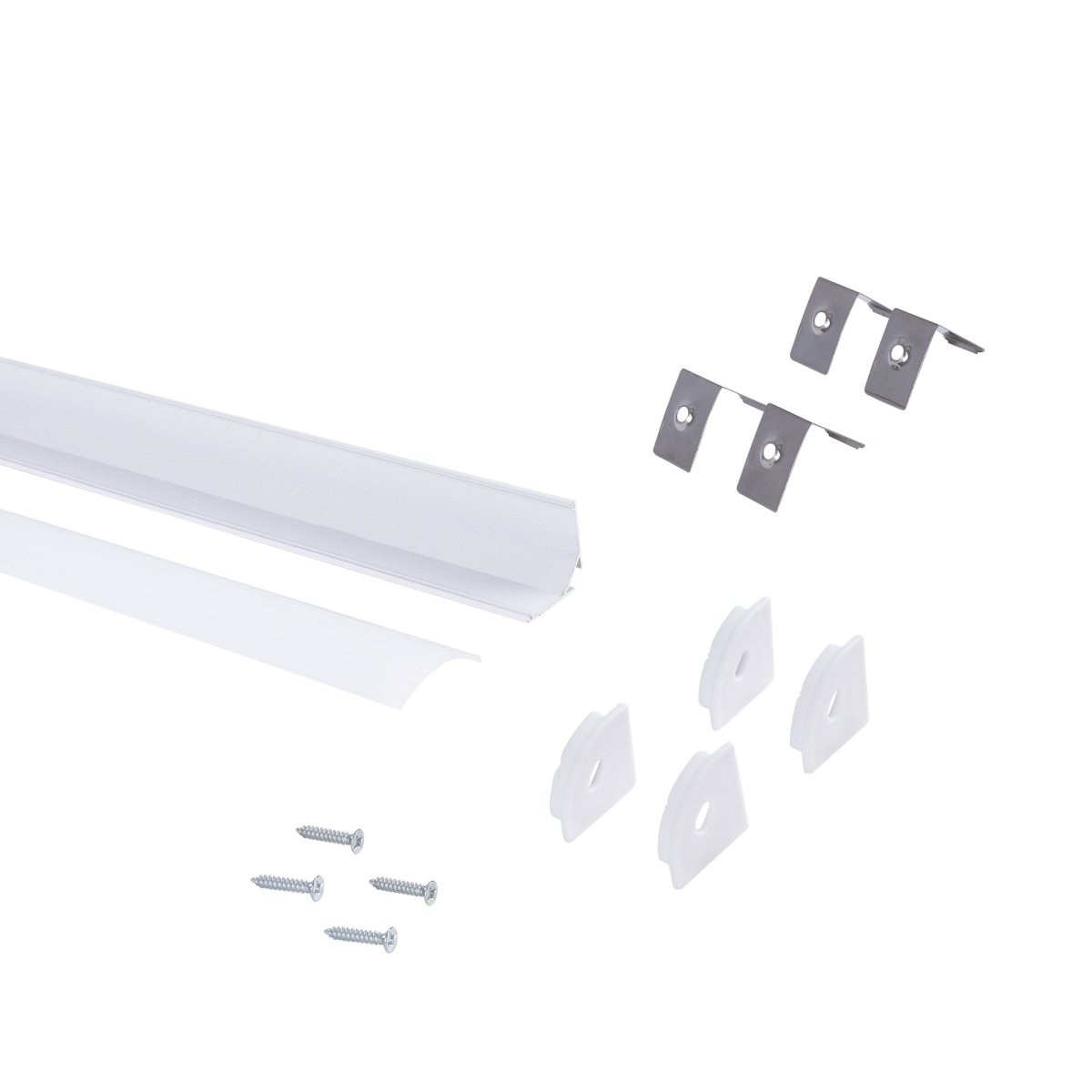 Perfil de aluminio de superficie para esquinas - Con difusor - Kit completo - 20x20mm - Tira LED hasta 10mm - 2 metros - Barcelona Led-