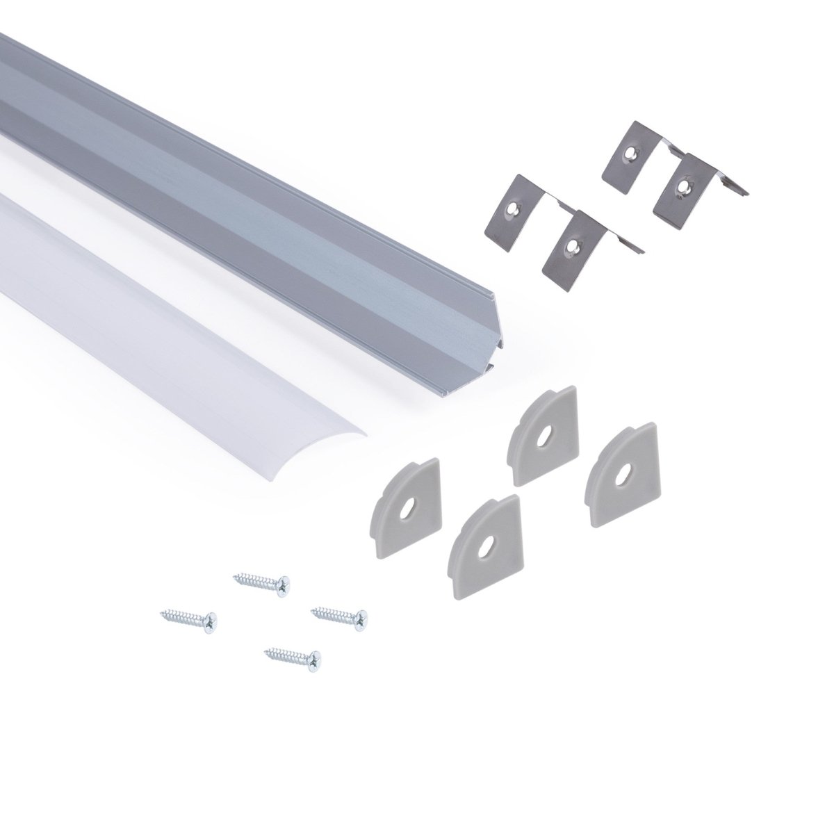 Perfil de aluminio de superficie para esquinas - Con difusor - Kit completo - 20x20mm - Tira LED hasta 10mm - 2 metros - Barcelona Led-