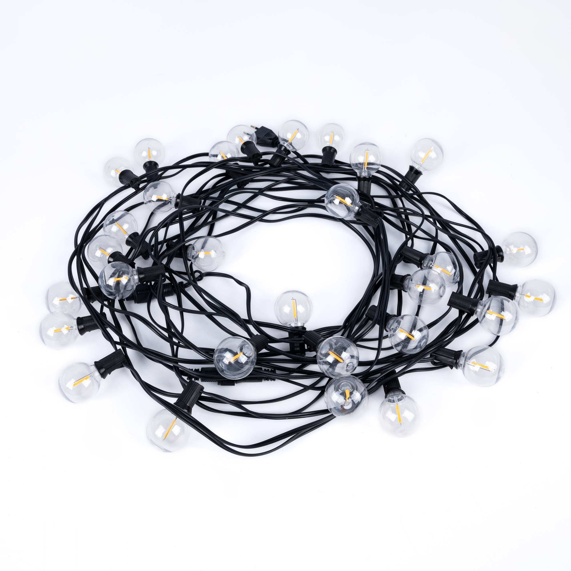 Guirnalda luces exterior 15 + 2 metros - 30 bombillas LED filamento E12 G40 1W - IP44 - Blanco cálido (12)