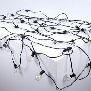 Guirnalda luces exterior 15 + 2 metros - 30 bombillas LED filamento E12 G40 1W - IP44 - Blanco cálido