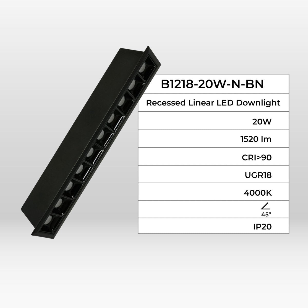 Foco lineal LED empotrable 20W - UGR18 - CRI90 - Chip OSRAM - Barcelona Led-