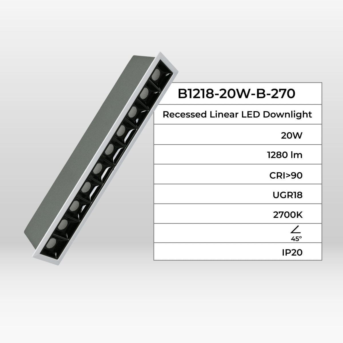 Foco lineal LED empotrable 20W - UGR18 - CRI90 - Chip OSRAM - Barcelona Led-