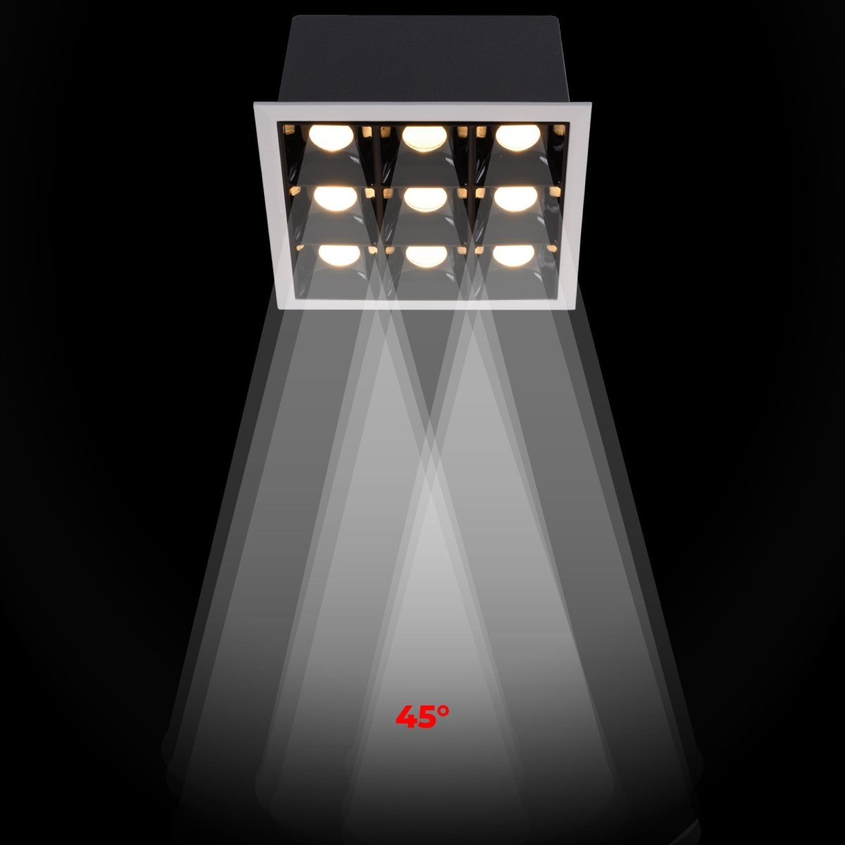 Downlight LED cuadrado empotrable 18W - 9 Focos - UGR18 - CRI90 - Chip OSRAM - Barcelona Led-