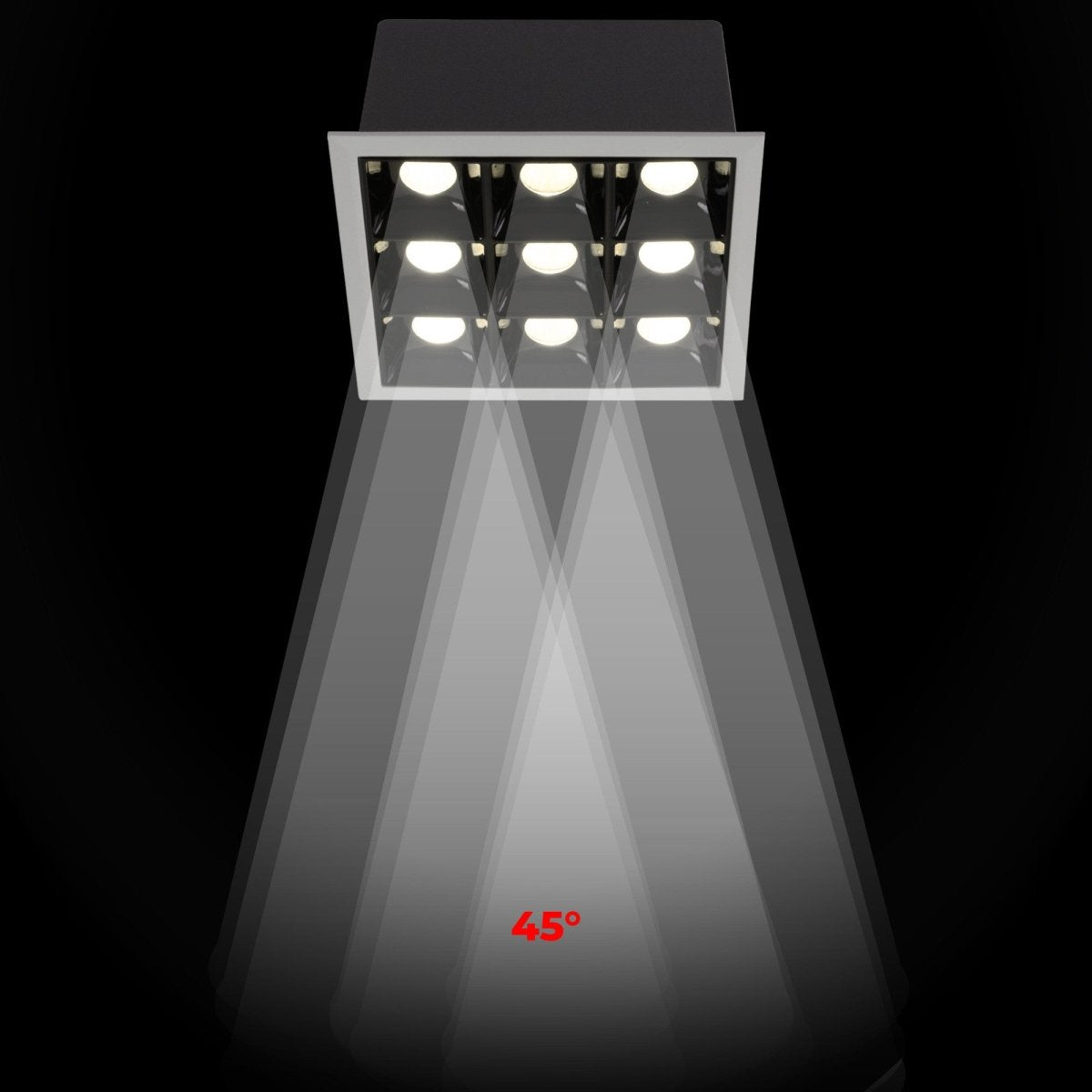 Downlight LED cuadrado empotrable 18W - 9 Focos - UGR18 - CRI90 - Chip OSRAM - Barcelona Led-
