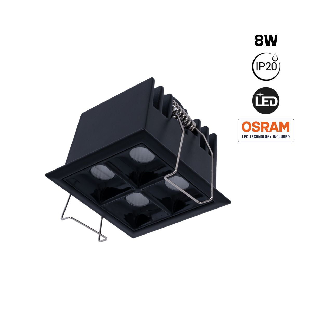 Downlight LED cuadrado empotrable 8W - Negro - 4 Focos - UGR18 - CRI90 - Chip OSRAM (9)