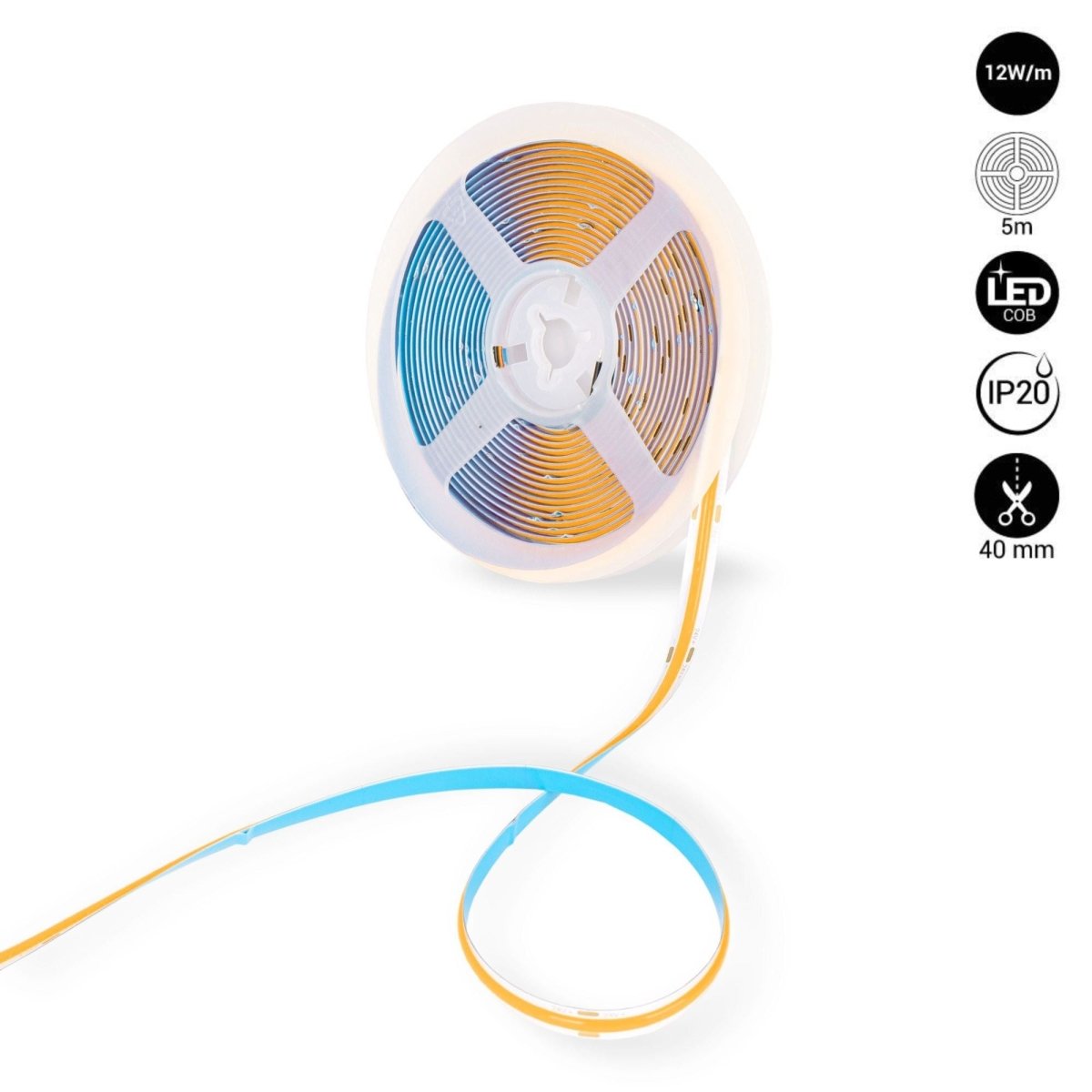 Tira LED COB 24V DC - 12W/m - Colores - 8mm - IP20 - Rollo de 5 metros - Corte cada 4cm - Barcelona Led-