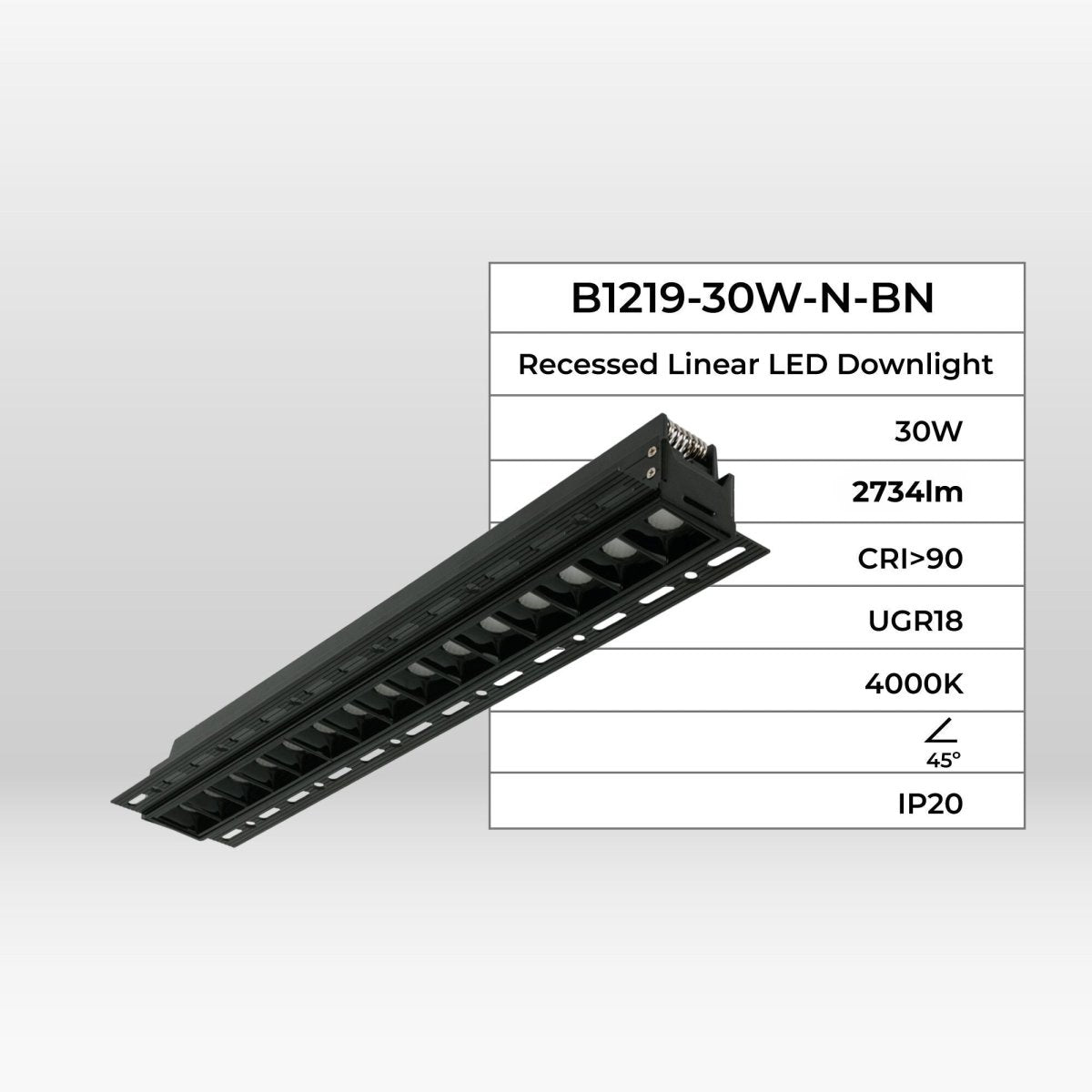 Foco lineal LED trimless / integración - 30W - UGR18 - CRI90 - Barcelona Led-