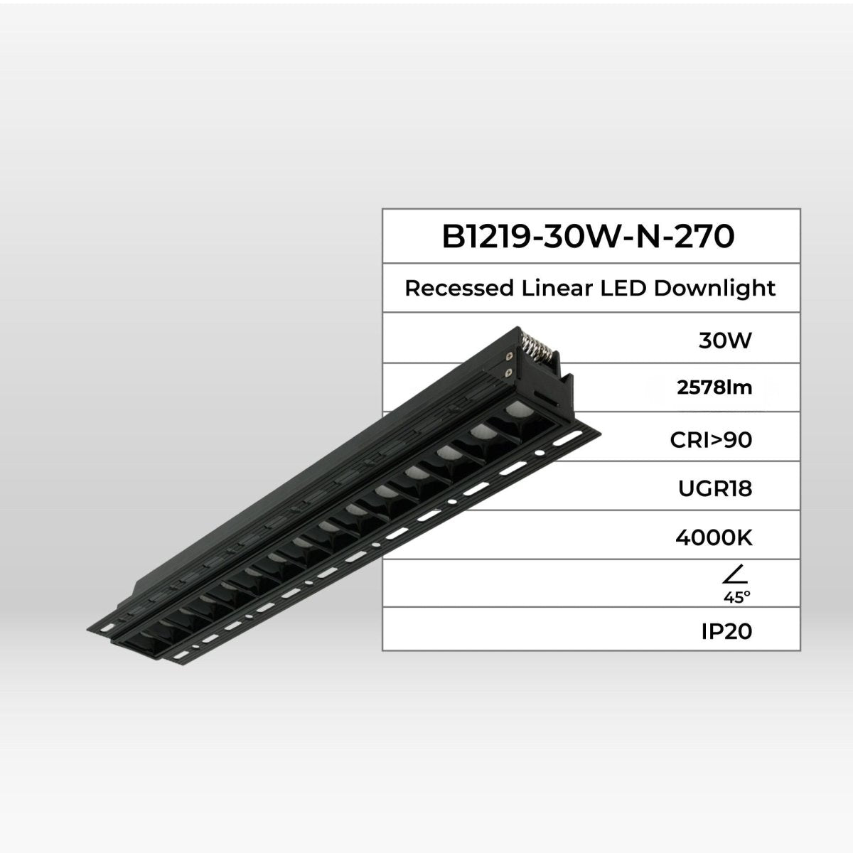 Foco lineal LED trimless / integración - 30W - UGR18 - CRI90 - Barcelona Led-