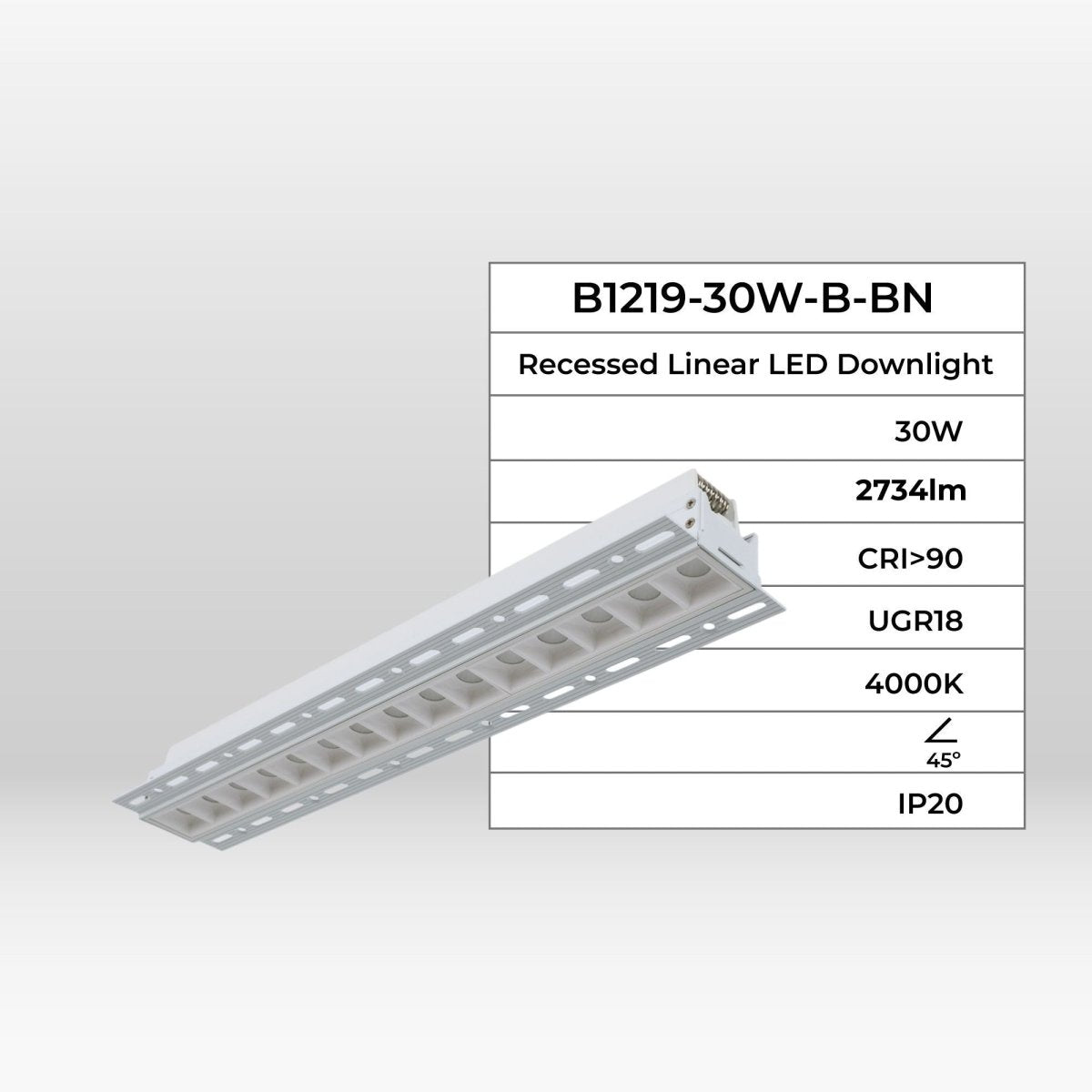 Foco lineal LED trimless / integración - 30W - UGR18 - CRI90 - Barcelona Led-