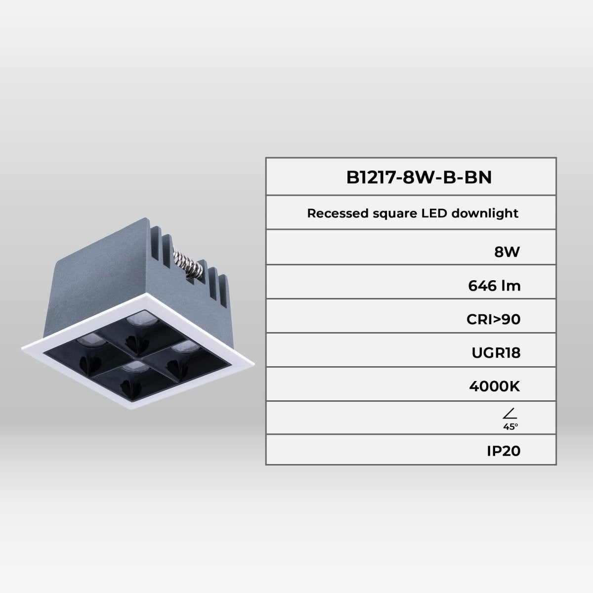 Downlight LED cuadrado empotrable 8W - 4 Focos - UGR18 - CRI90 - Chip OSRAM - Barcelona Led-