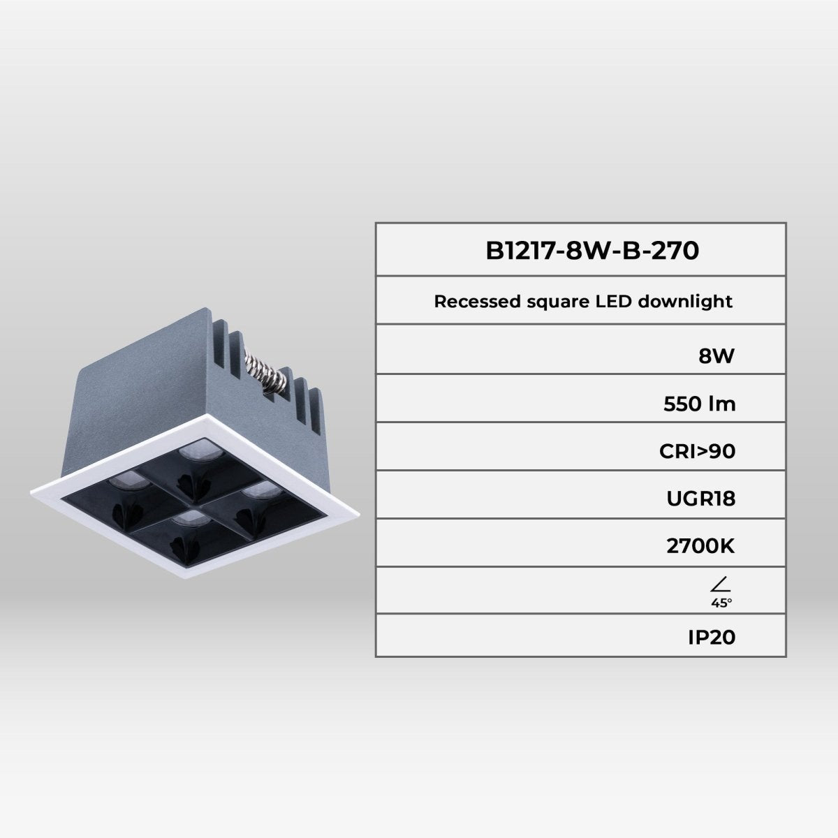 Downlight LED cuadrado empotrable 8W - 4 Focos - UGR18 - CRI90 - Chip OSRAM - Barcelona Led-