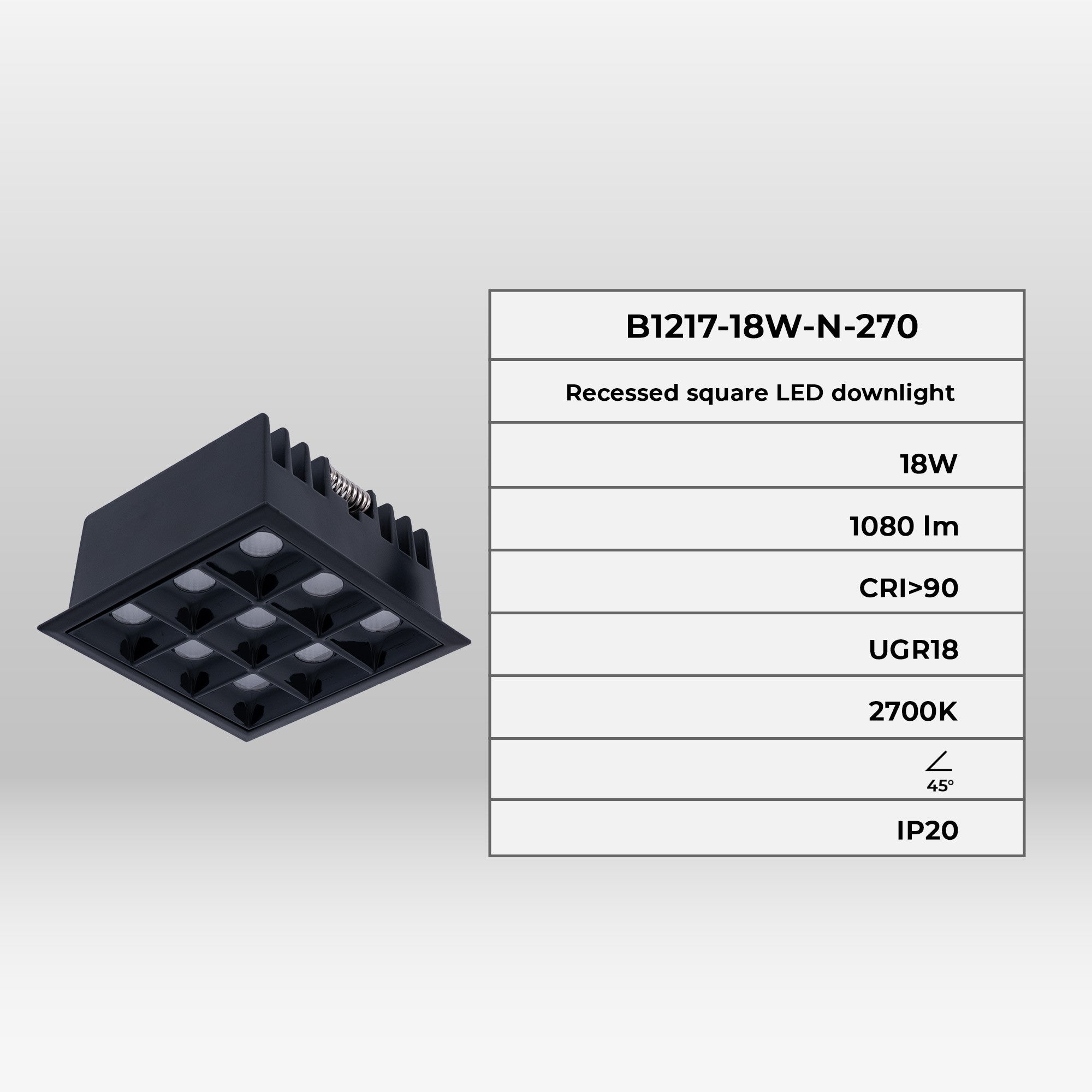 Downlight LED cuadrado empotrable 18W - 9 Focos - UGR18 - CRI90 - Chip OSRAM (45)