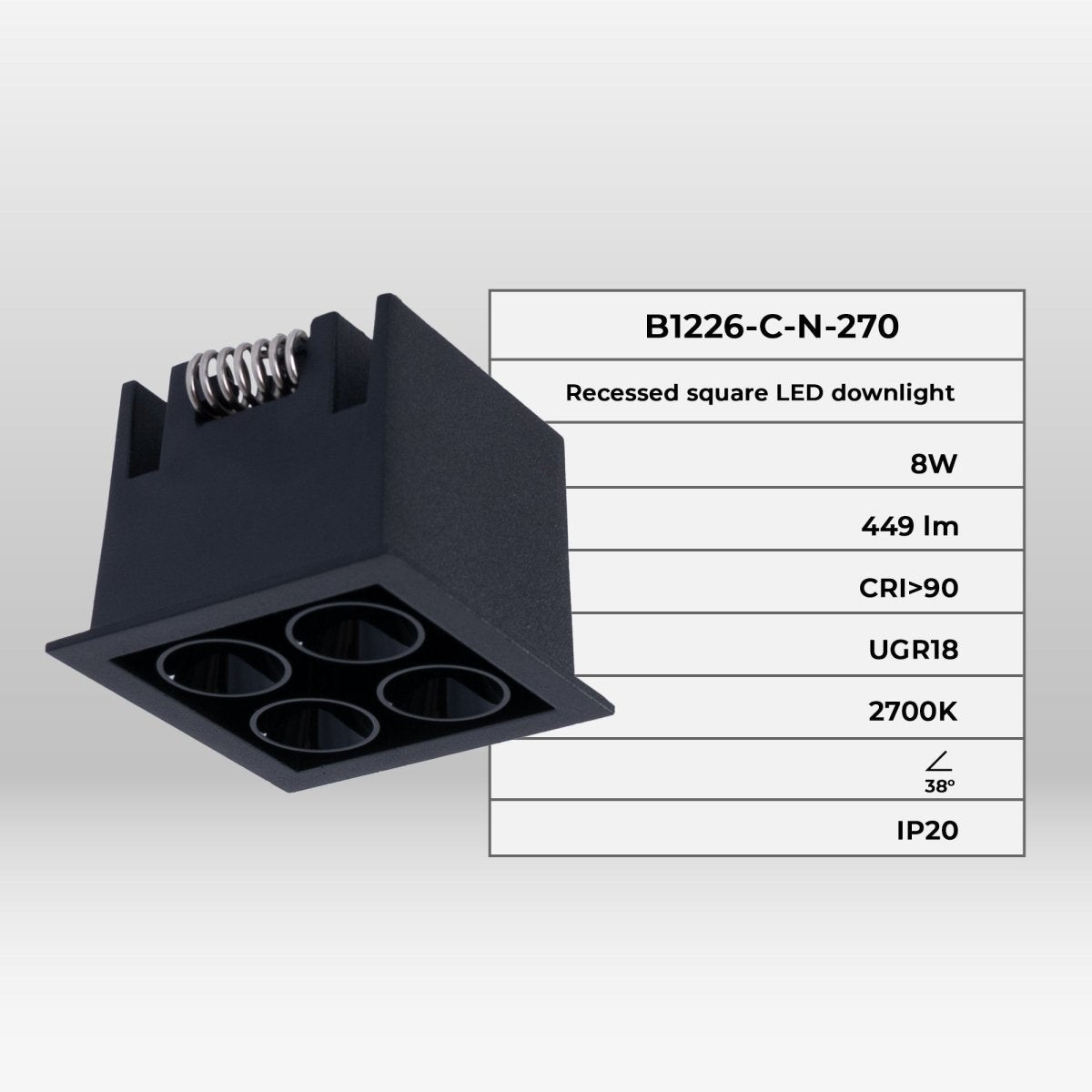 Downlight LED empotrable cuadrado 8W - Chip Osram - UGR18 - Corte 48 x 48 mm - Barcelona Led-