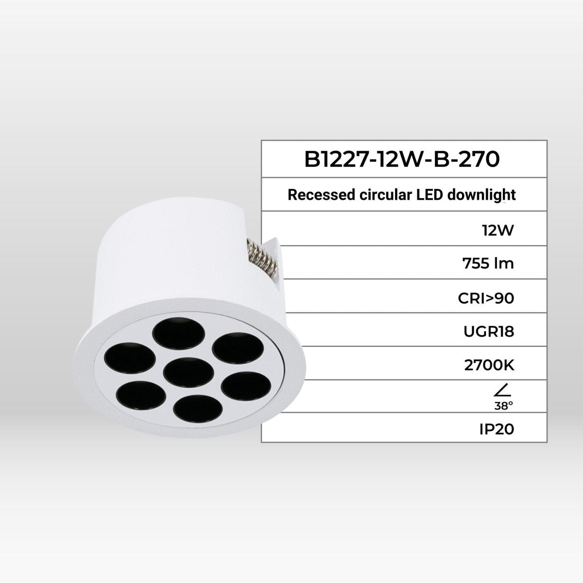 Downlight LED empotrable circular 12W - UGR18 - Corte Ø 70mm - Blanco - Barcelona Led-