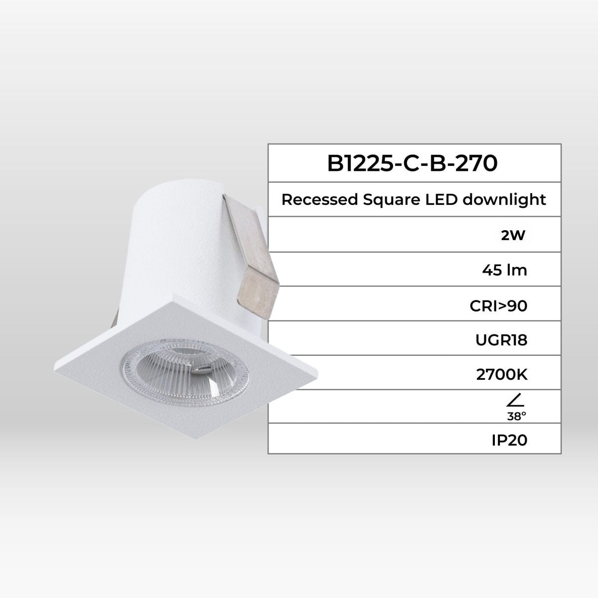 Downlight LED empotrable cuadrado 2W - Chip Osram - UGR18 -  Corte Ø 25mm - Blanco - Barcelona Led-