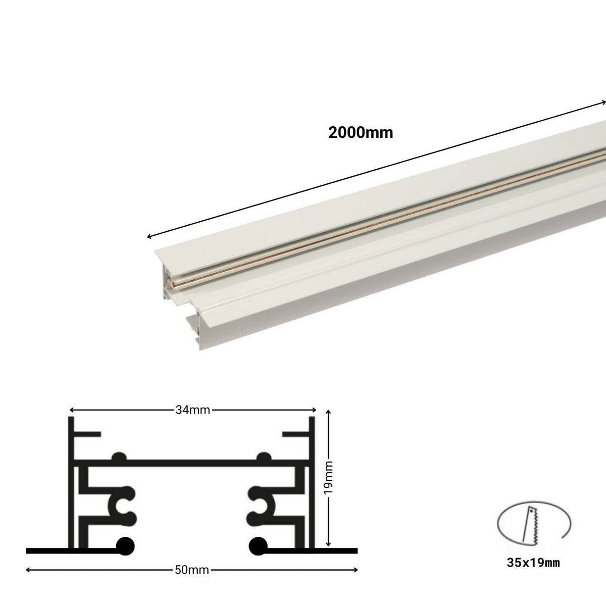 Carril monofásico empotrable para focos LED - barra 2 metros - Barcelona Led-