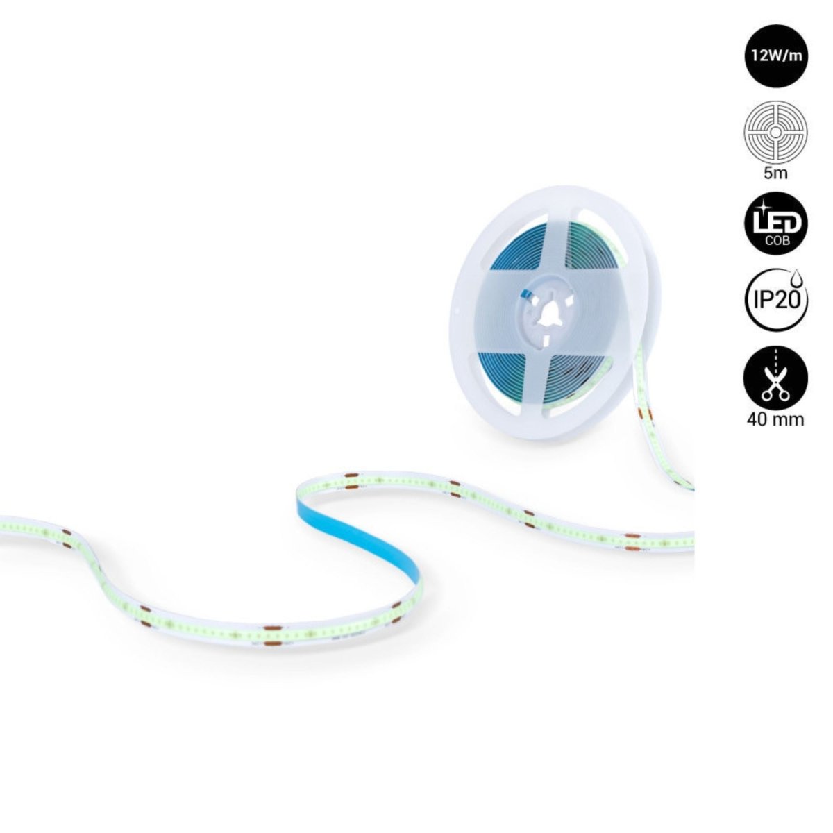 Tira LED COB 24V DC - 12W/m - Colores - 8mm - IP20 - Rollo de 5 metros - Corte cada 4cm - Barcelona Led-